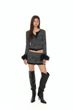 FLORAL MOTIF LAYERED SKIRT (CHARCOAL)