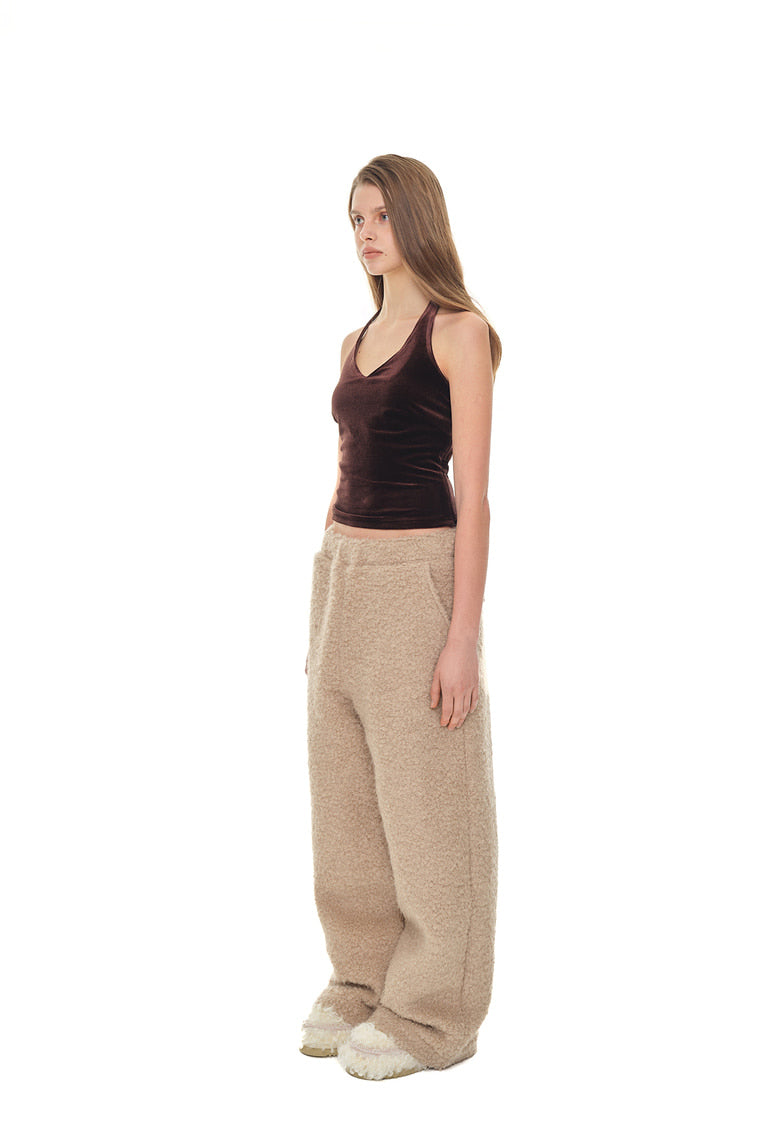 VELOUR HALTER TANK TOP (DARK BROWN)