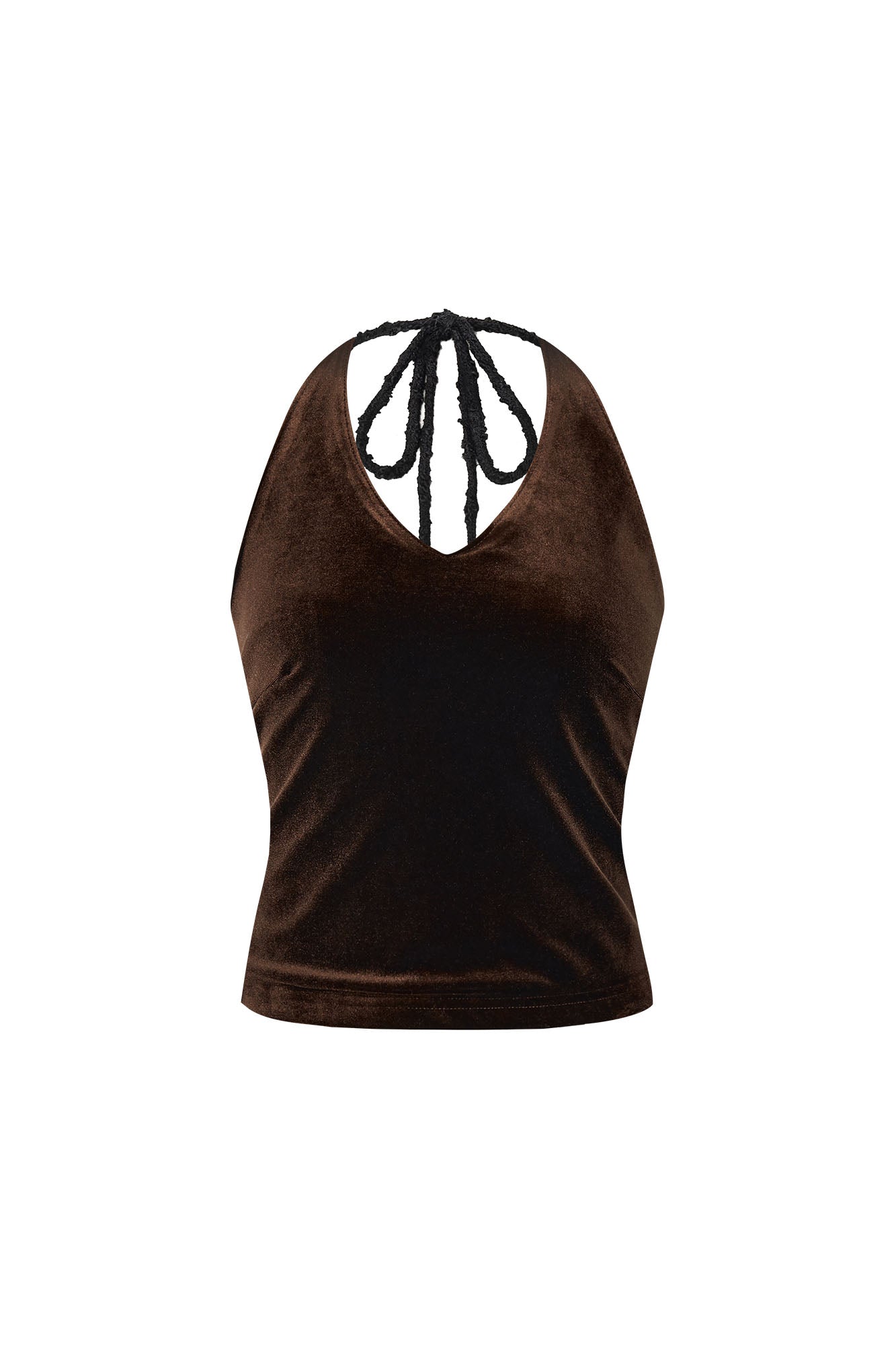 VELOUR HALTER TANK TOP (DARK BROWN)