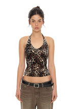 VELOUR HALTER TANK TOP (LEOPARD)