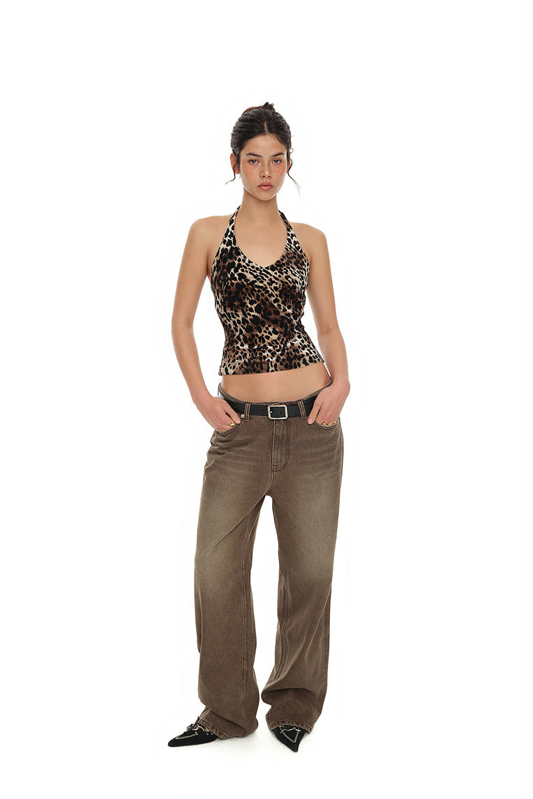 VELOUR HALTER TANK TOP (LEOPARD)