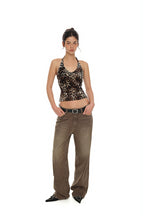 VELOUR HALTER TANK TOP (LEOPARD)