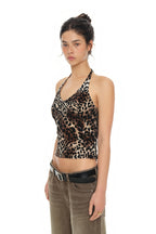 VELOUR HALTER TANK TOP (LEOPARD)
