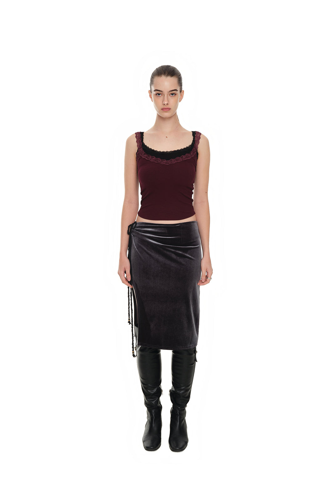 VELOUR MIDI SKIRT (CHARCOAL)