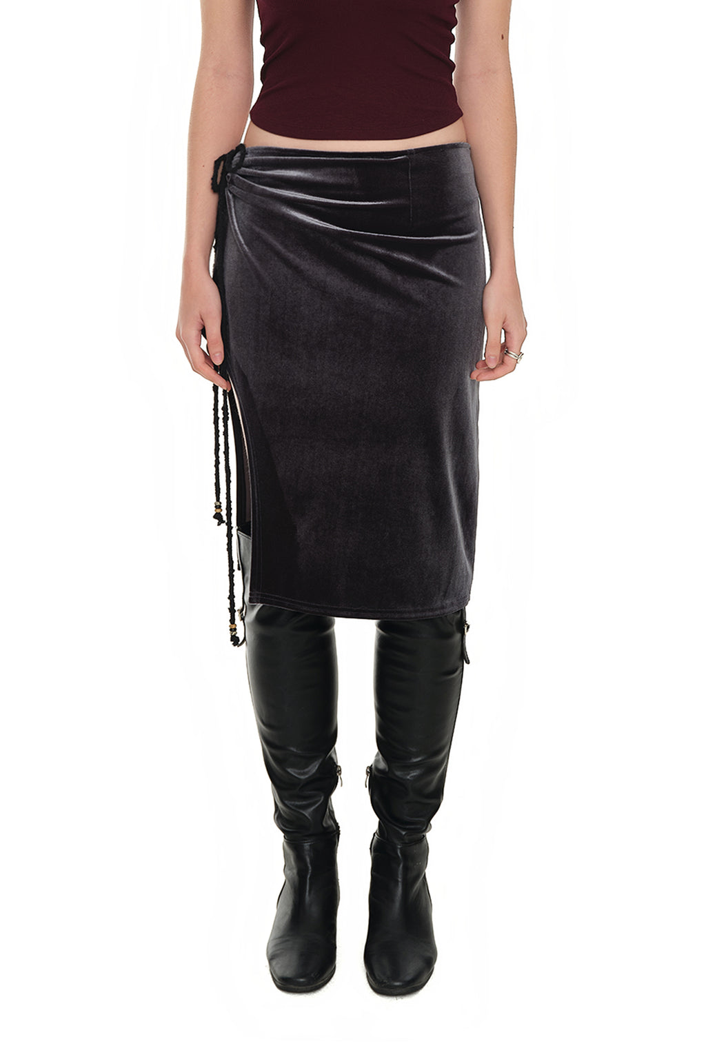 VELOUR MIDI SKIRT (CHARCOAL)