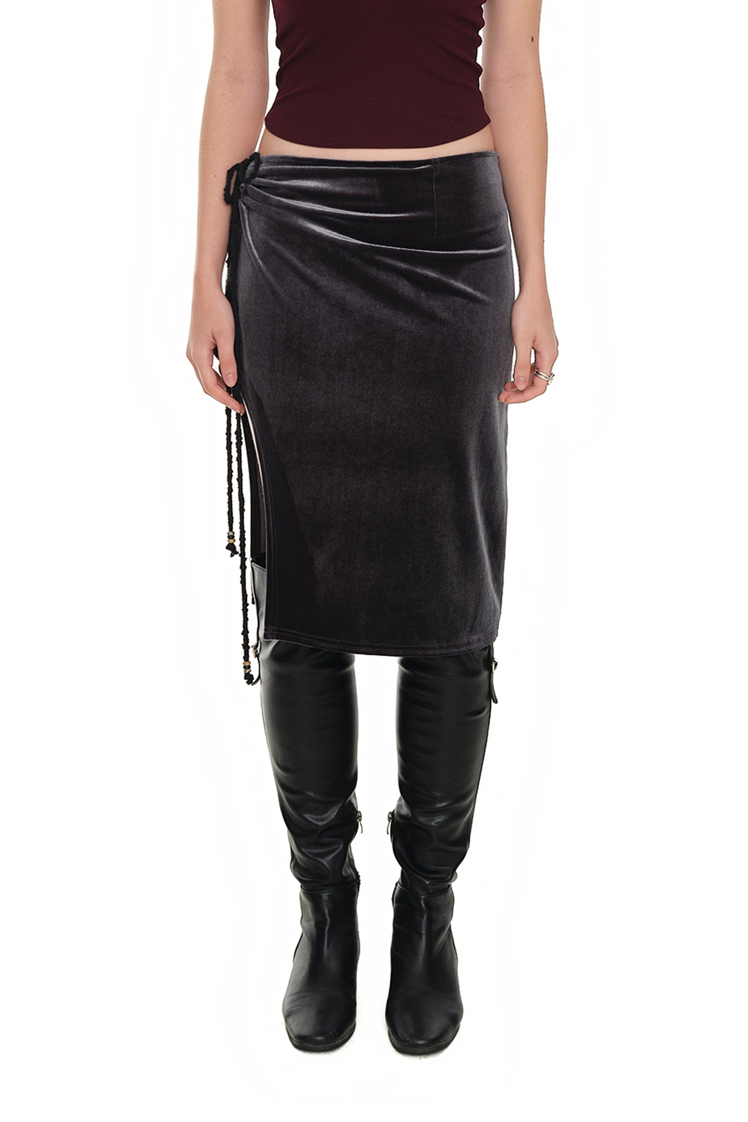 VELOUR MIDI SKIRT (CHARCOAL)