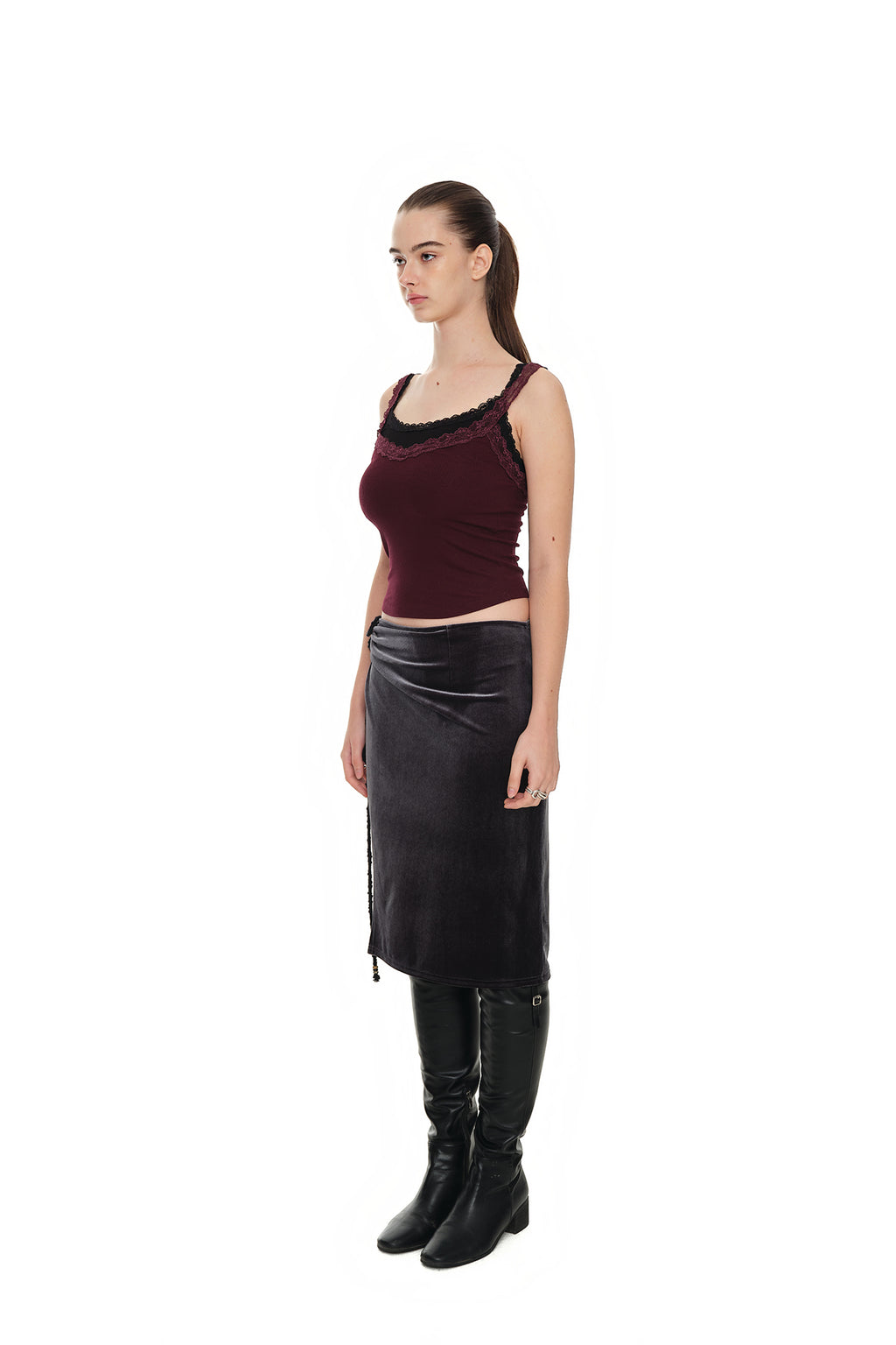 VELOUR MIDI SKIRT (CHARCOAL)