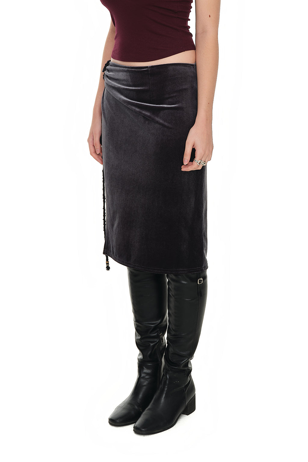 VELOUR MIDI SKIRT (CHARCOAL)