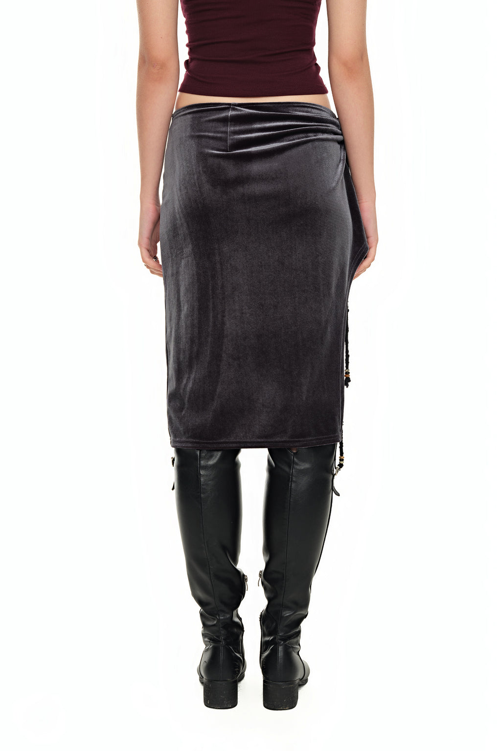 VELOUR MIDI SKIRT (CHARCOAL)