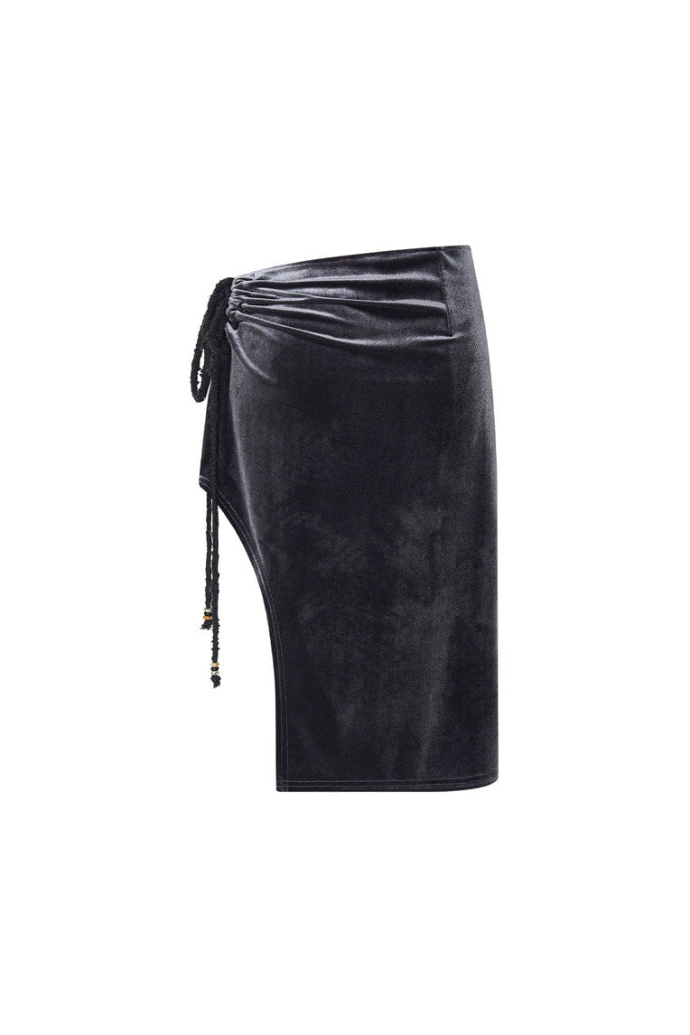 VELOUR MIDI SKIRT (CHARCOAL)