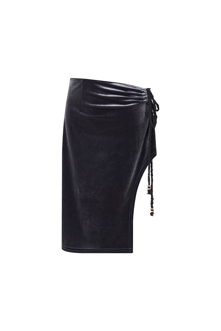 VELOUR MIDI SKIRT (CHARCOAL)