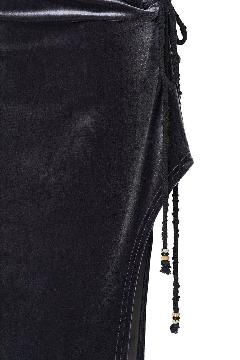 VELOUR MIDI SKIRT (CHARCOAL)