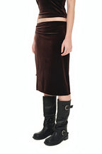 VELOUR MIDI SKIRT (DARK BROWN)