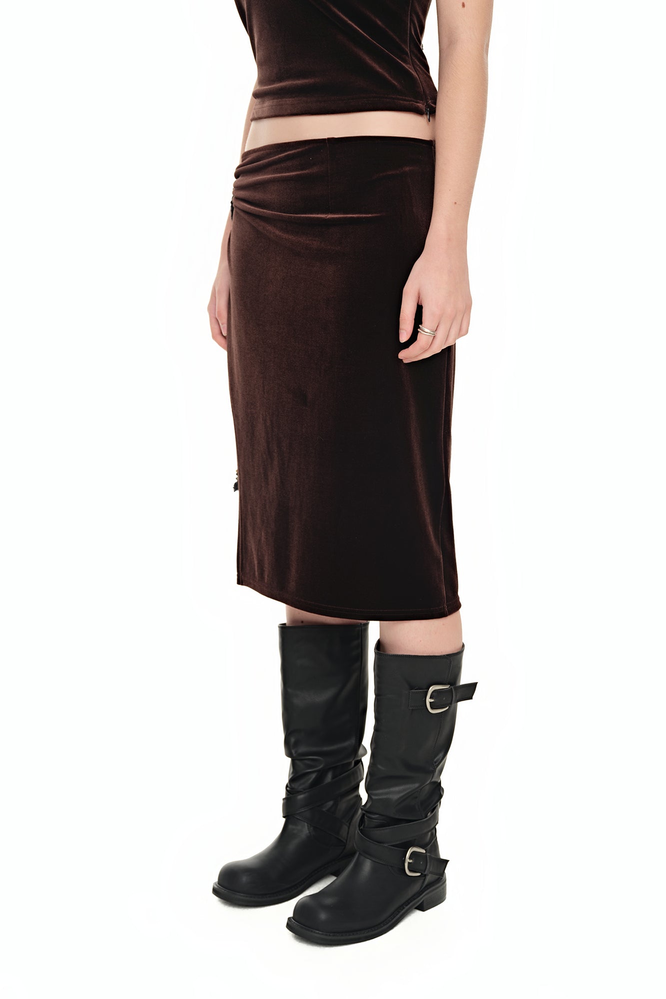 VELOUR MIDI SKIRT (DARK BROWN)