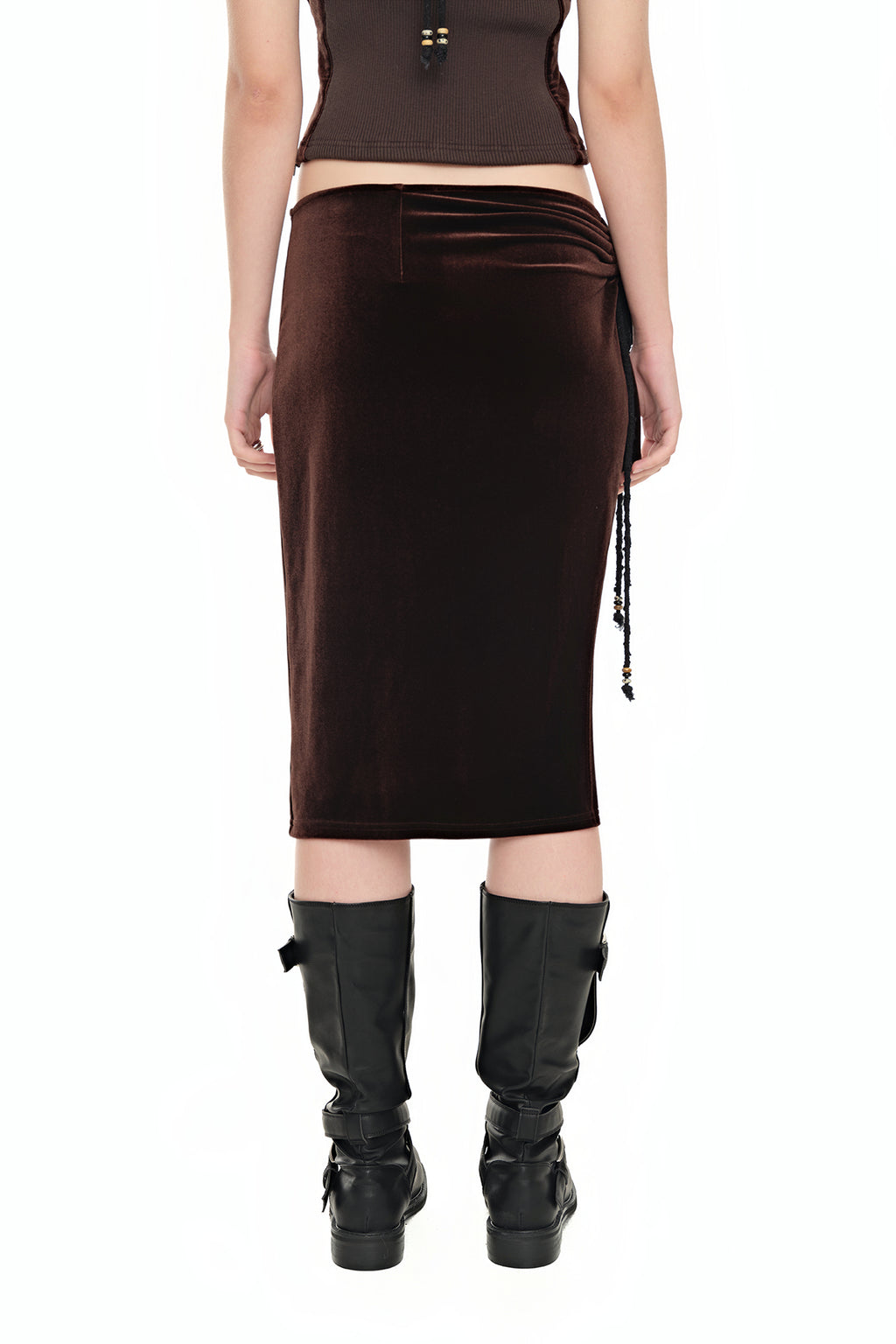 VELOUR MIDI SKIRT (DARK BROWN)