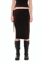 VELOUR MIDI SKIRT (DARK BROWN)