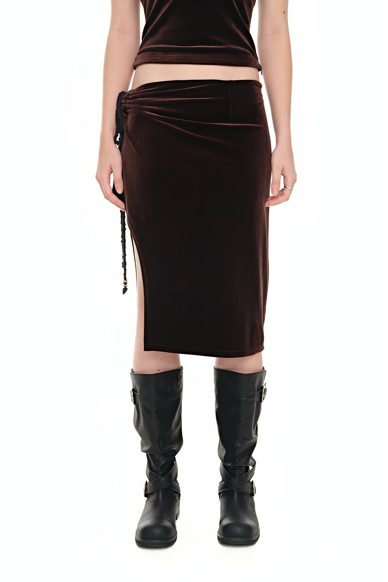 VELOUR MIDI SKIRT (DARK BROWN)