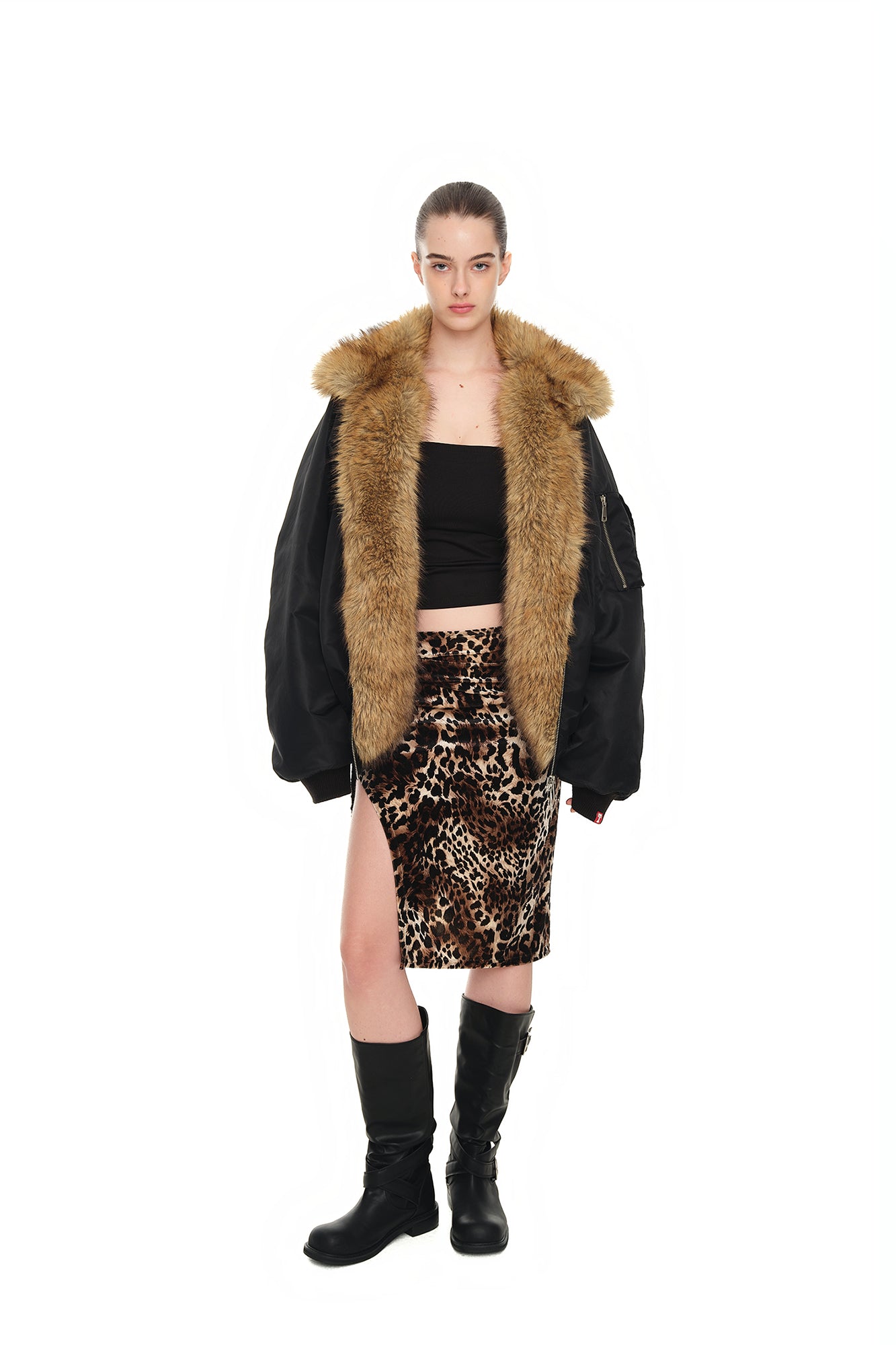 VELOUR MIDI SKIRT (LEOPARD)