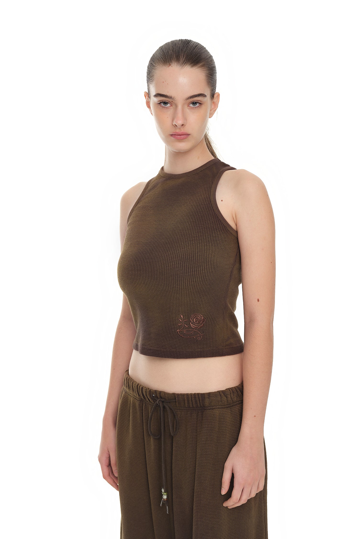 WAFFLE TANK TOP (WASHED BROWN)