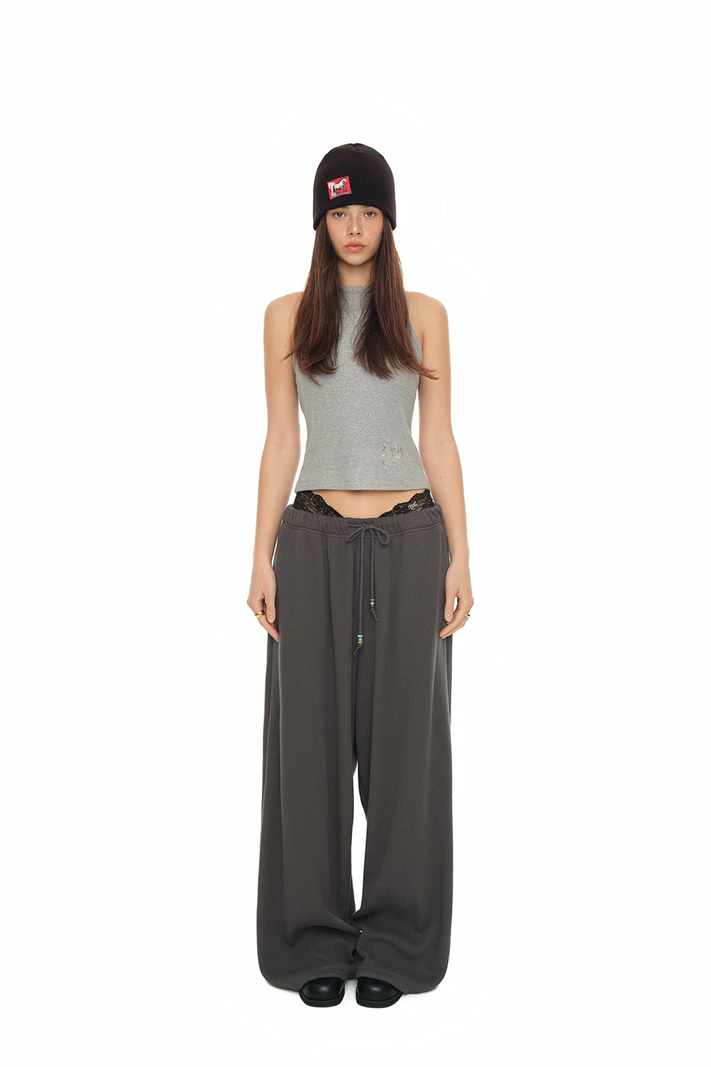 WESTERN BEAD WAFFLE PANTS (CHARCOAL)