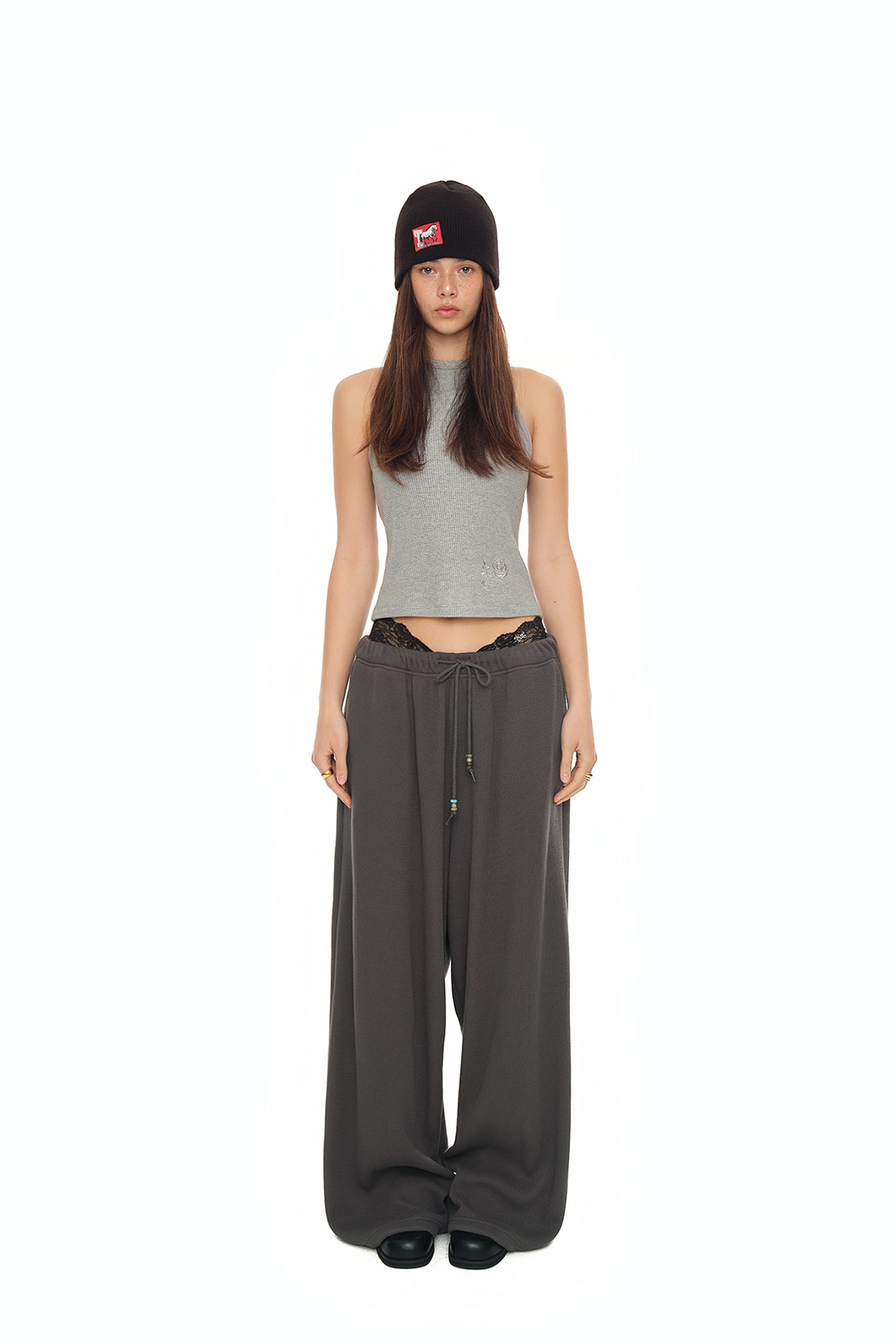 WESTERN BEAD WAFFLE PANTS (CHARCOAL)