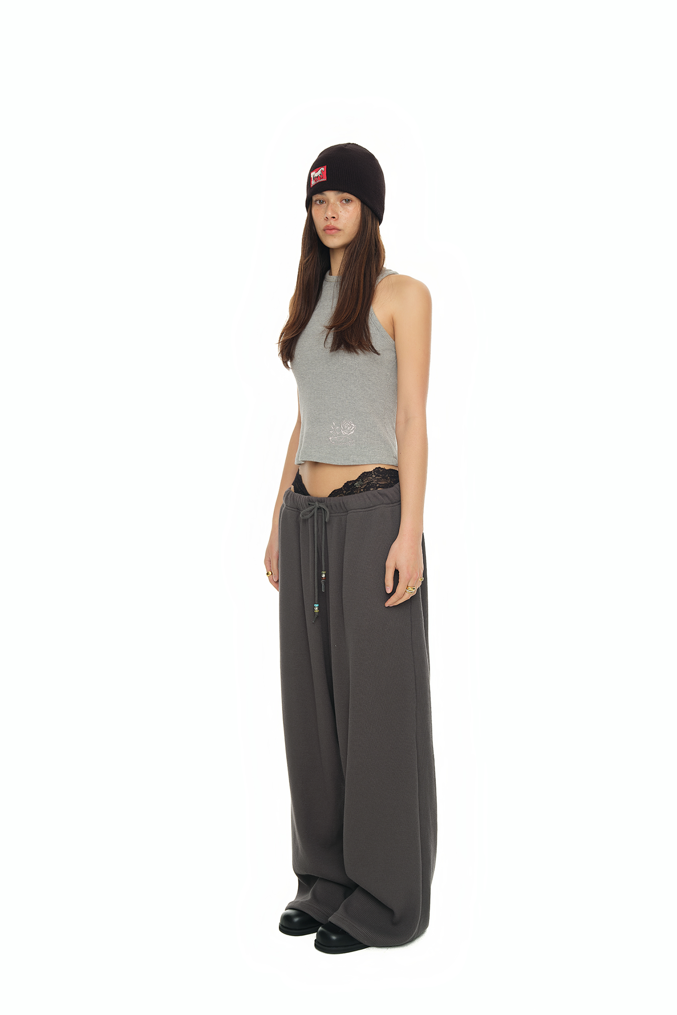 WESTERN BEAD WAFFLE PANTS (CHARCOAL)