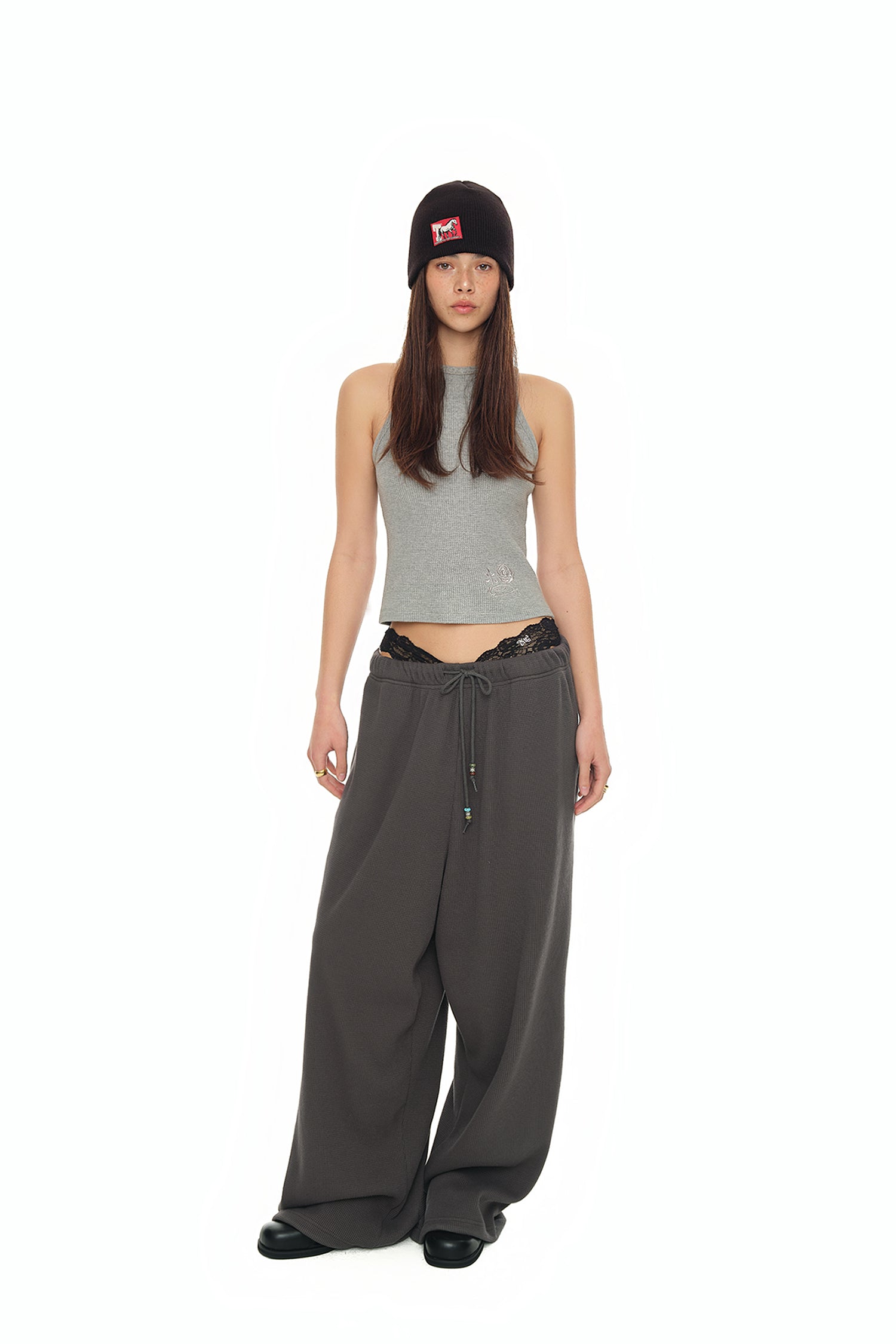WESTERN BEAD WAFFLE PANTS (CHARCOAL)