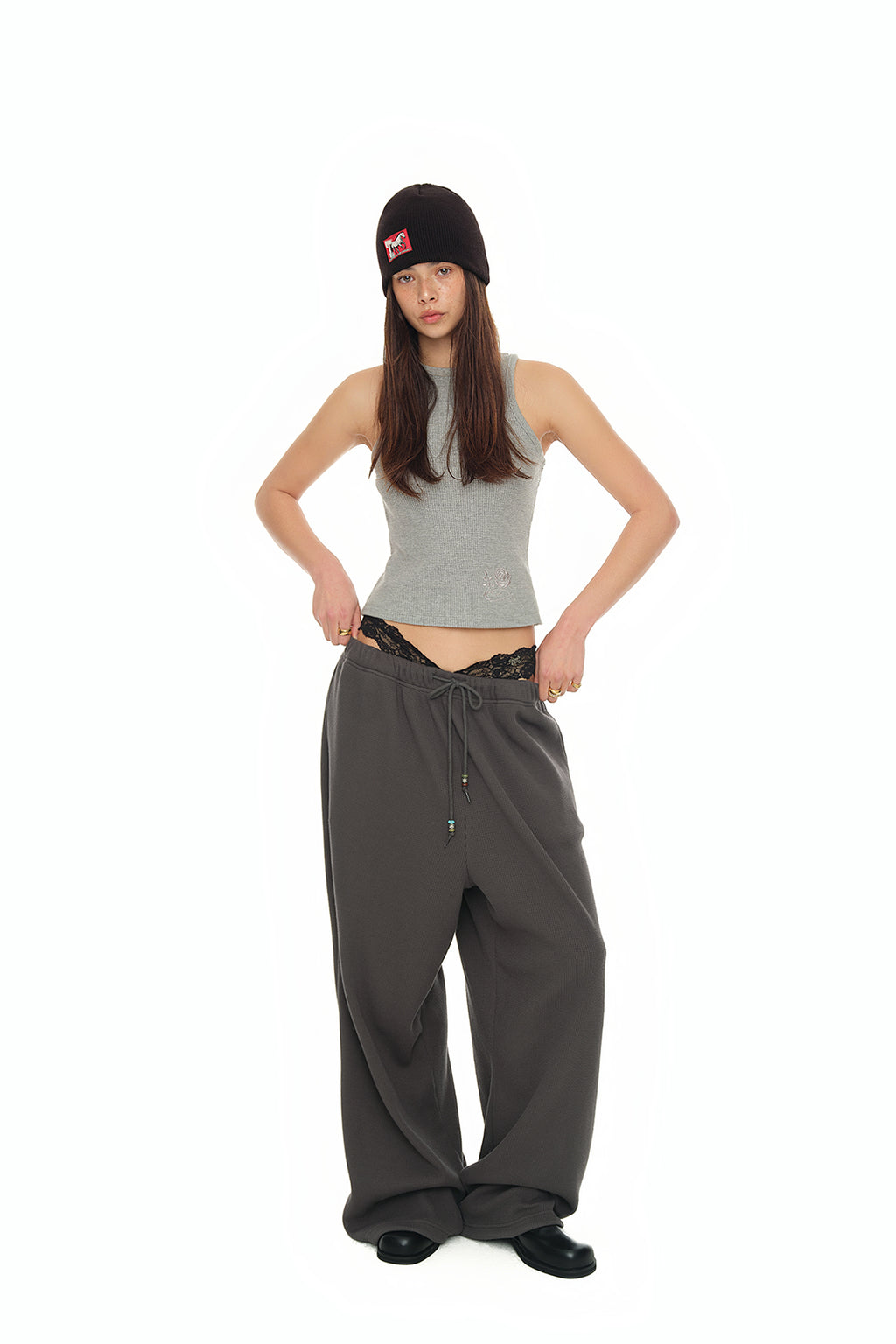 WESTERN BEAD WAFFLE PANTS (CHARCOAL)