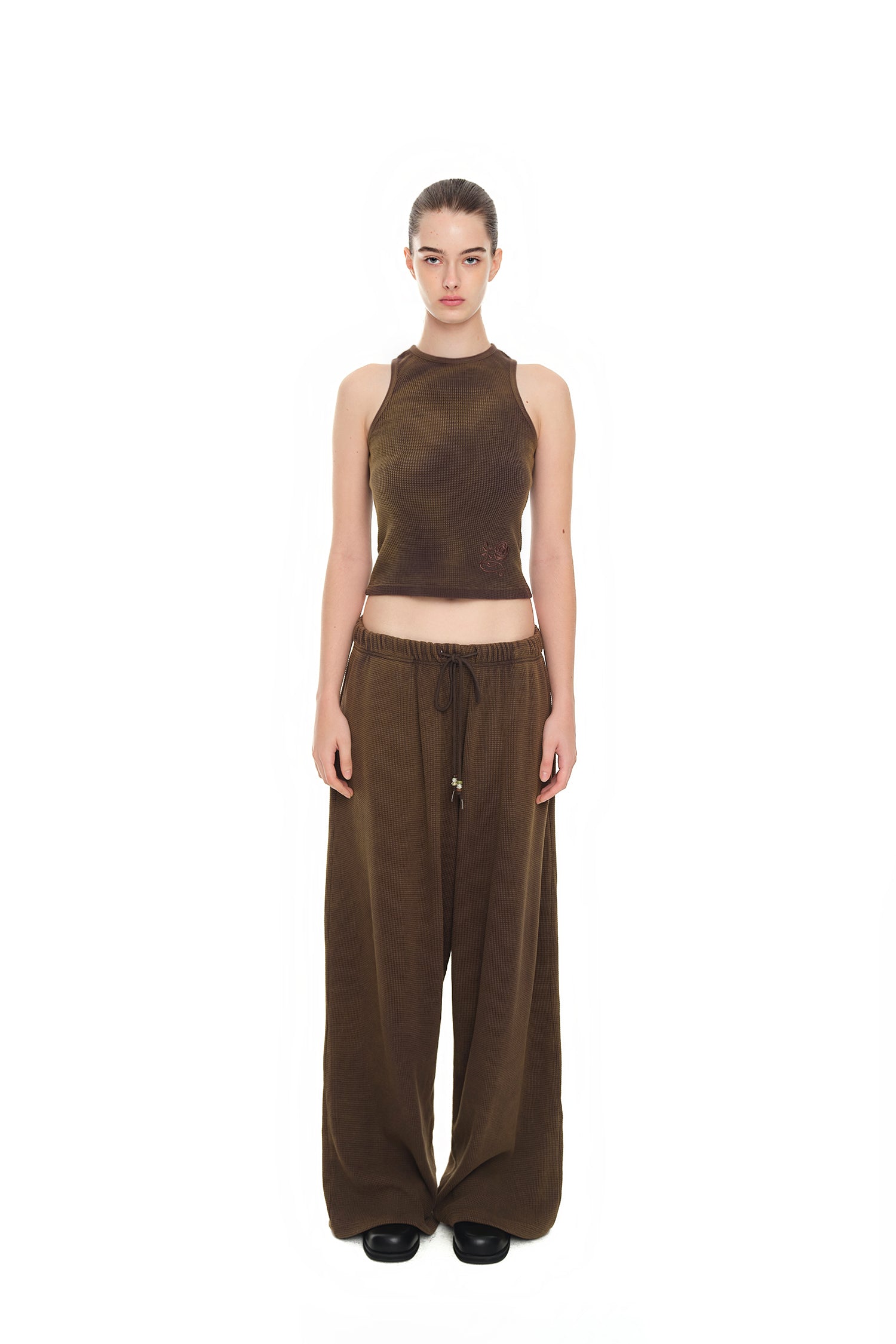 WESTERN BEAD WAFFLE PANTS (WASHED BROWN)