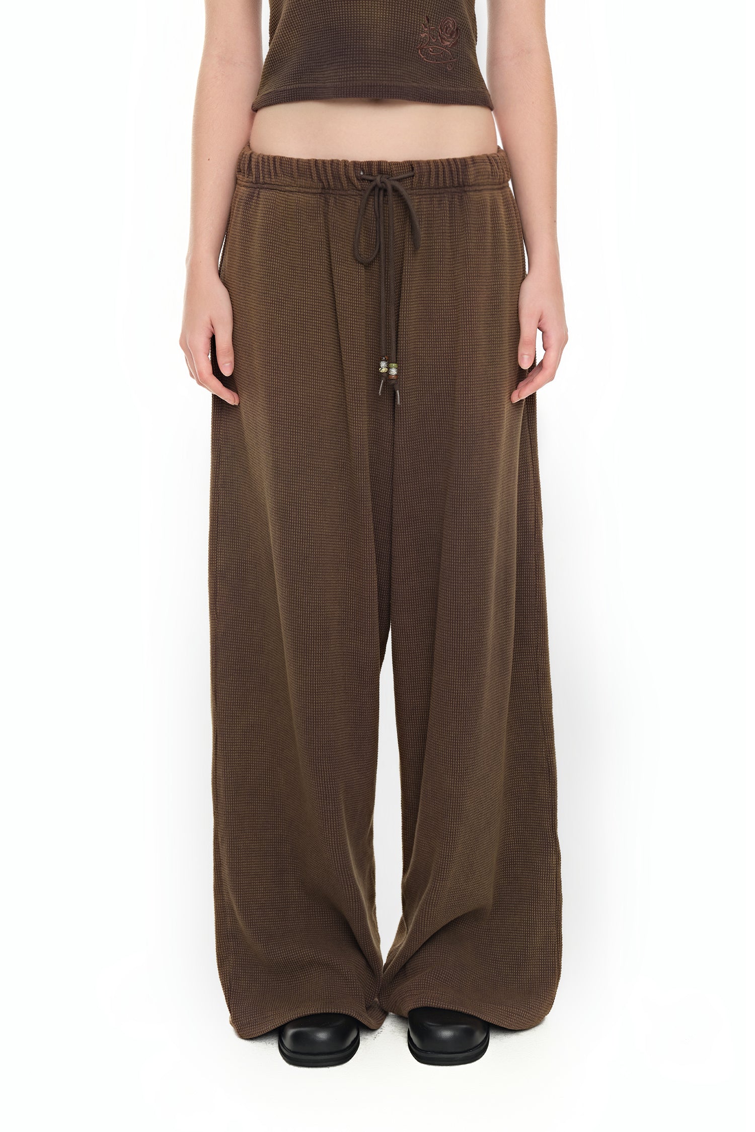WESTERN BEAD WAFFLE PANTS (WASHED BROWN)