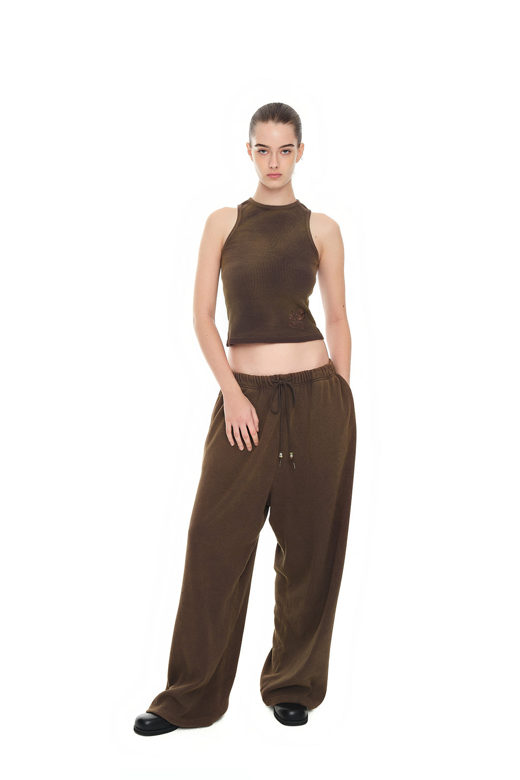 WESTERN BEAD WAFFLE PANTS (WASHED BROWN)