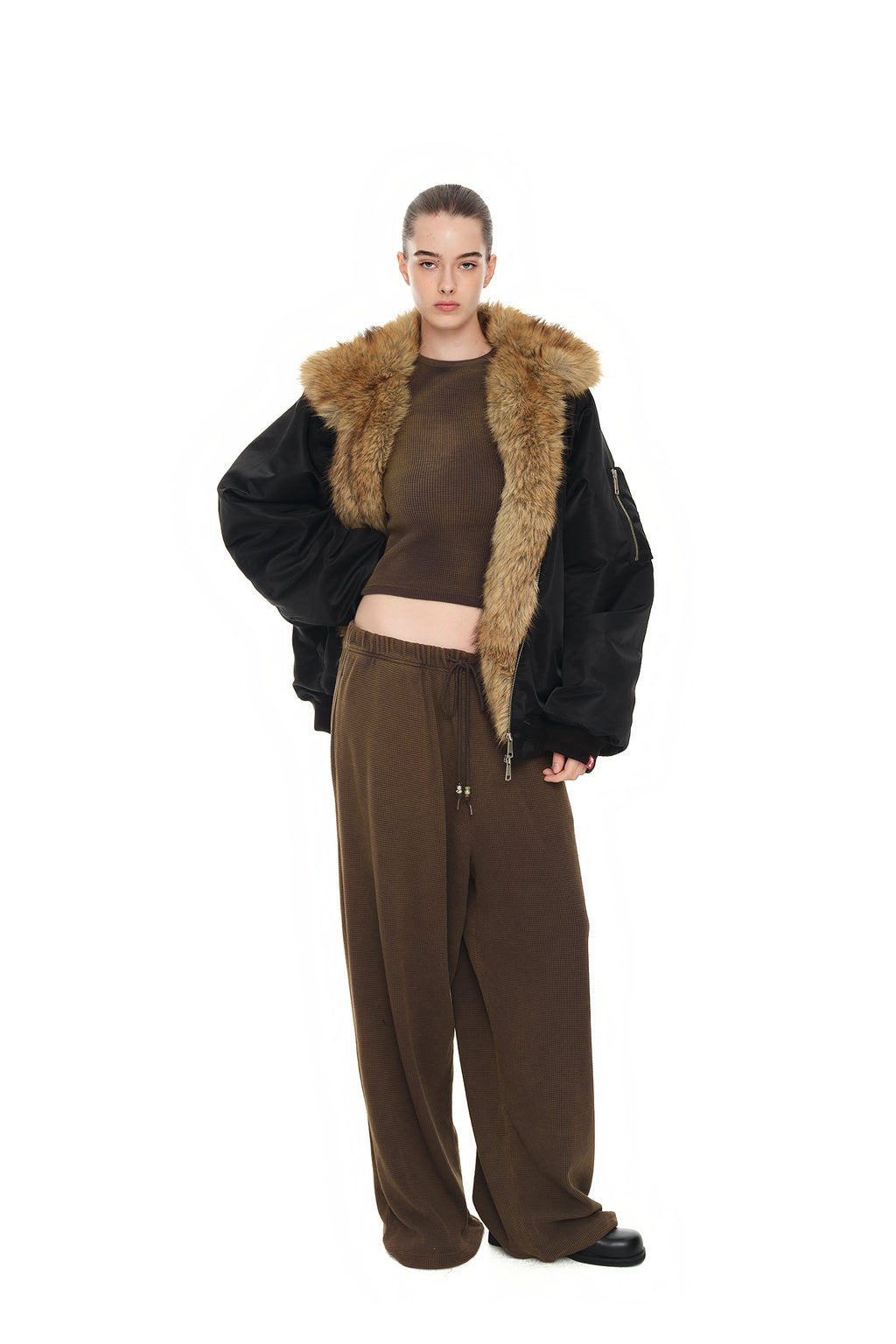 WESTERN BEAD WAFFLE PANTS (WASHED BROWN)