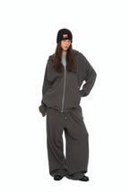 WESTERN BEAD WAFFLE ZIP-UP HOODIE (CHARCOAL)