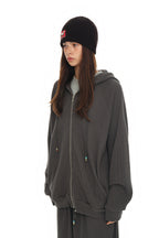 WESTERN BEAD WAFFLE ZIP-UP HOODIE (CHARCOAL)