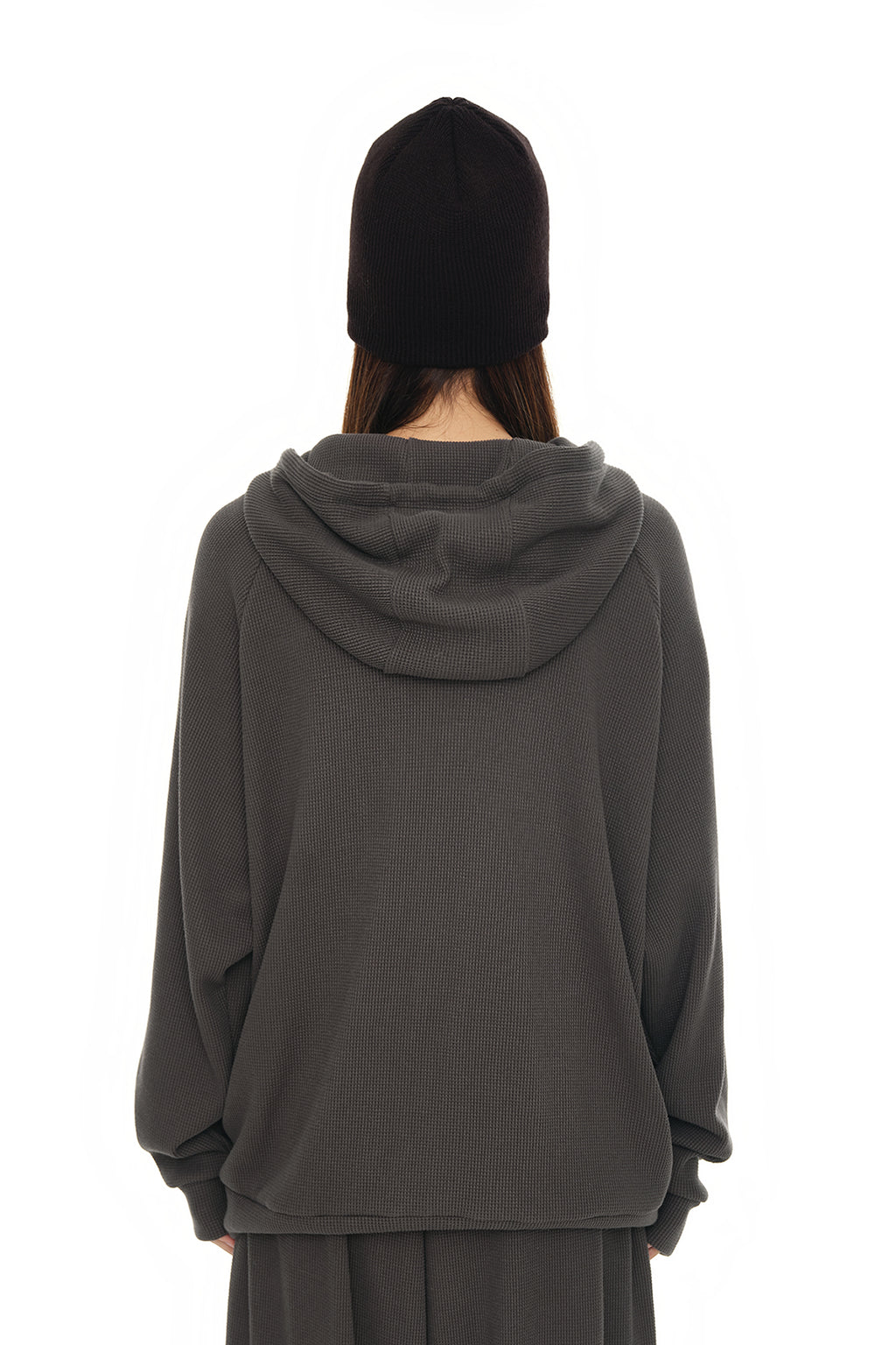 WESTERN BEAD WAFFLE ZIP-UP HOODIE (CHARCOAL)