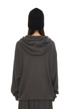 WESTERN BEAD WAFFLE ZIP-UP HOODIE (CHARCOAL)