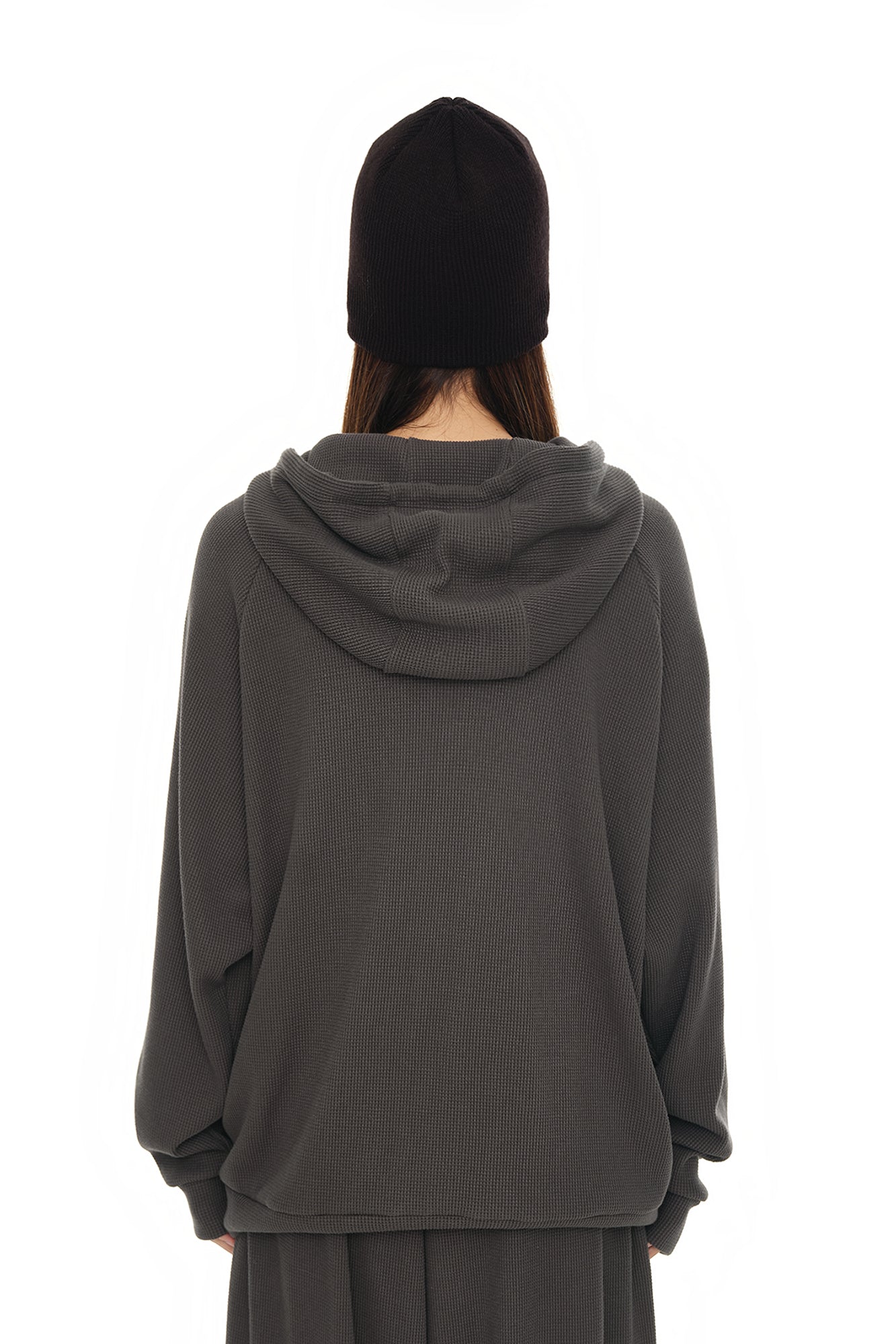 WESTERN BEAD WAFFLE ZIP-UP HOODIE (CHARCOAL)