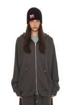 WESTERN BEAD WAFFLE ZIP-UP HOODIE (CHARCOAL)