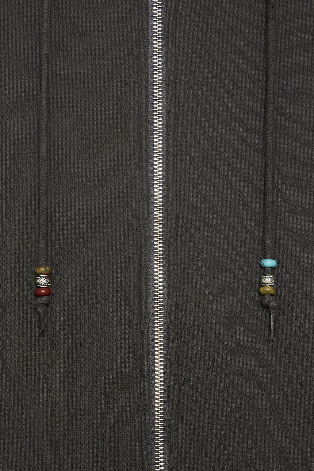 WESTERN BEAD WAFFLE ZIP-UP HOODIE (CHARCOAL)