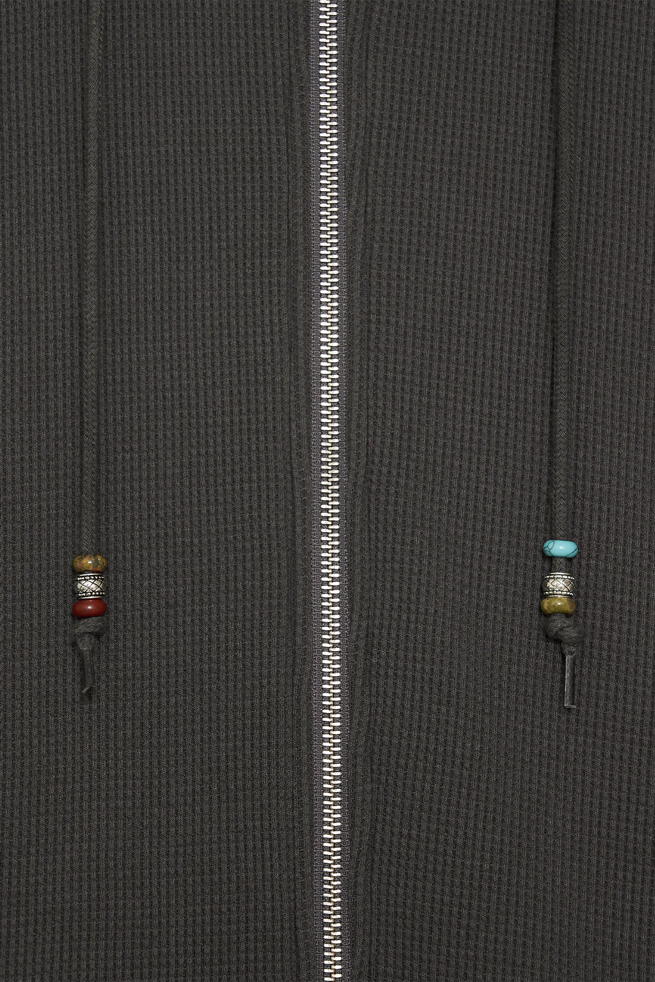 WESTERN BEAD WAFFLE ZIP-UP HOODIE (CHARCOAL)