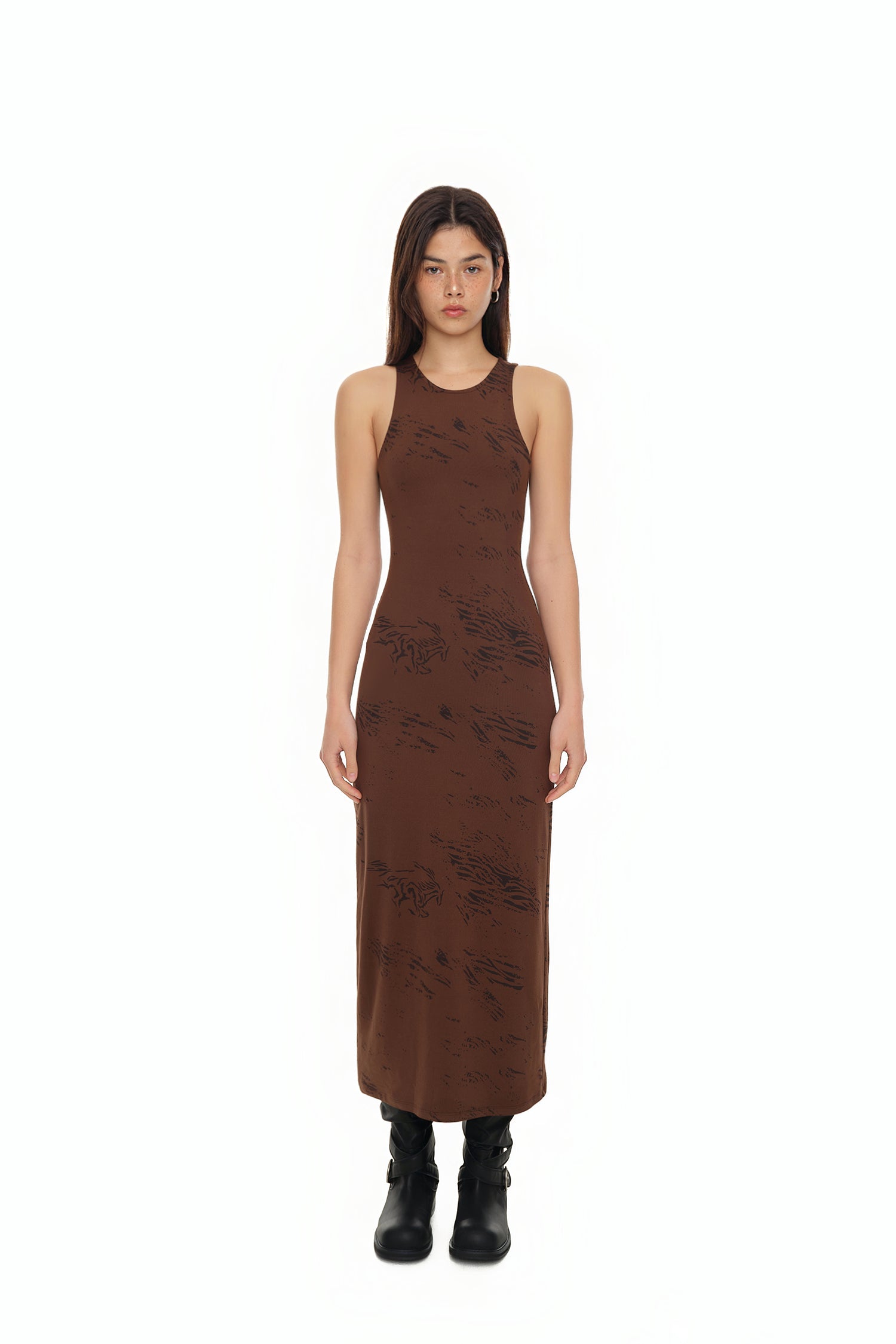 ZEBRA JERSEY MAXI DRESS (BROWN)