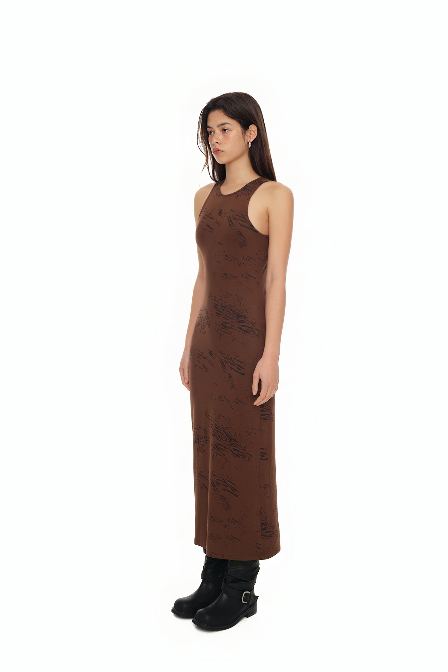 ZEBRA JERSEY MAXI DRESS (BROWN)