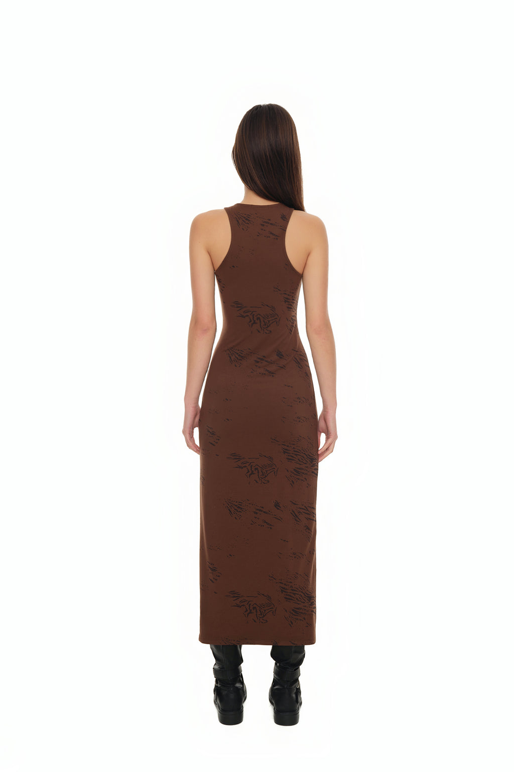 ZEBRA JERSEY MAXI DRESS (BROWN)
