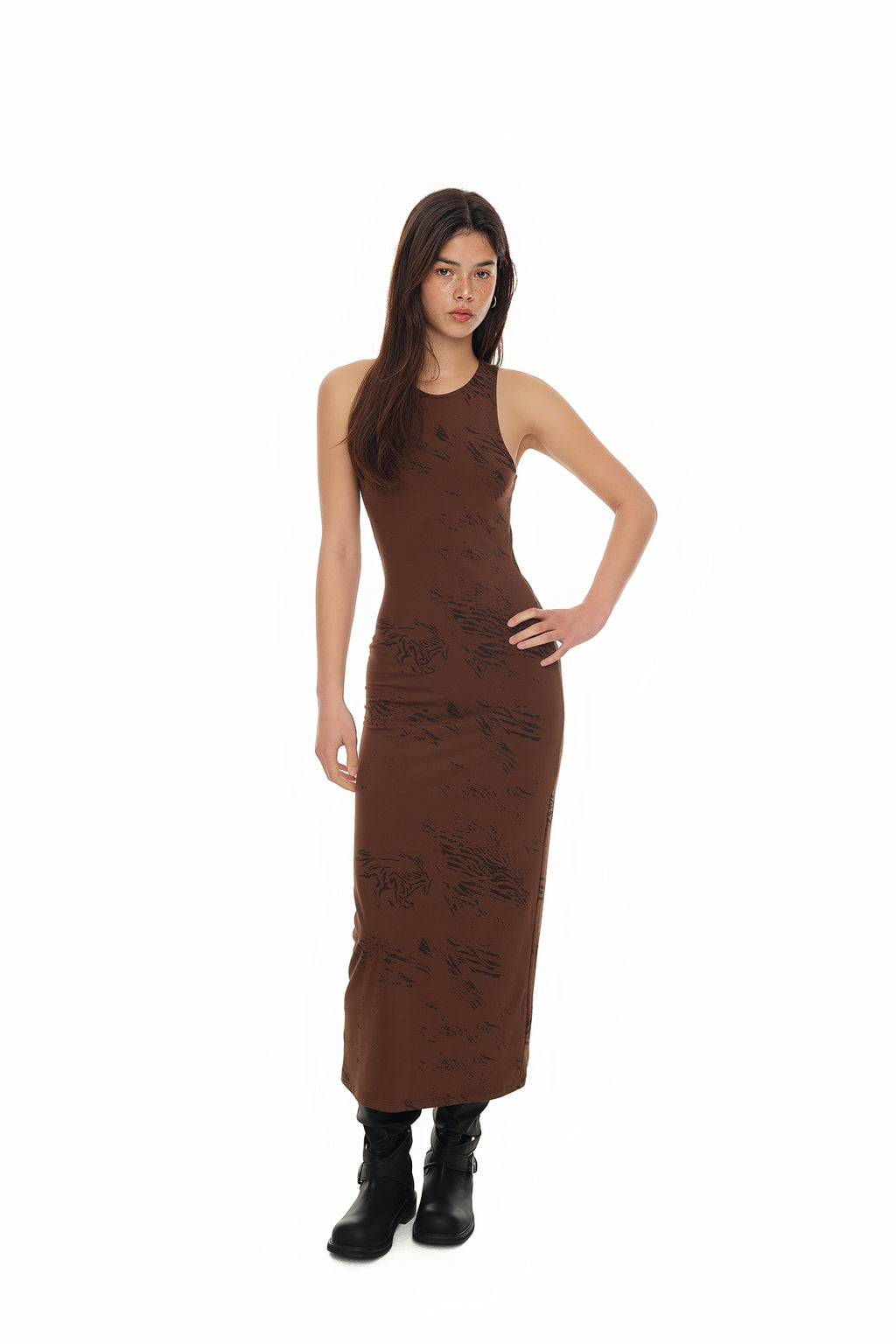 ZEBRA JERSEY MAXI DRESS (BROWN)