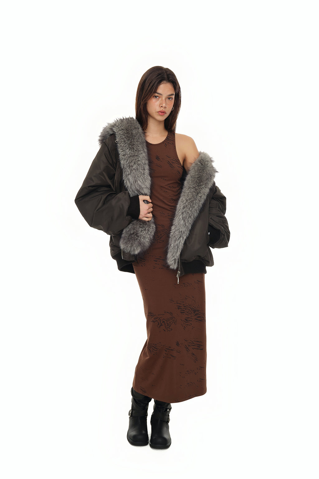 ZEBRA JERSEY MAXI DRESS (BROWN)