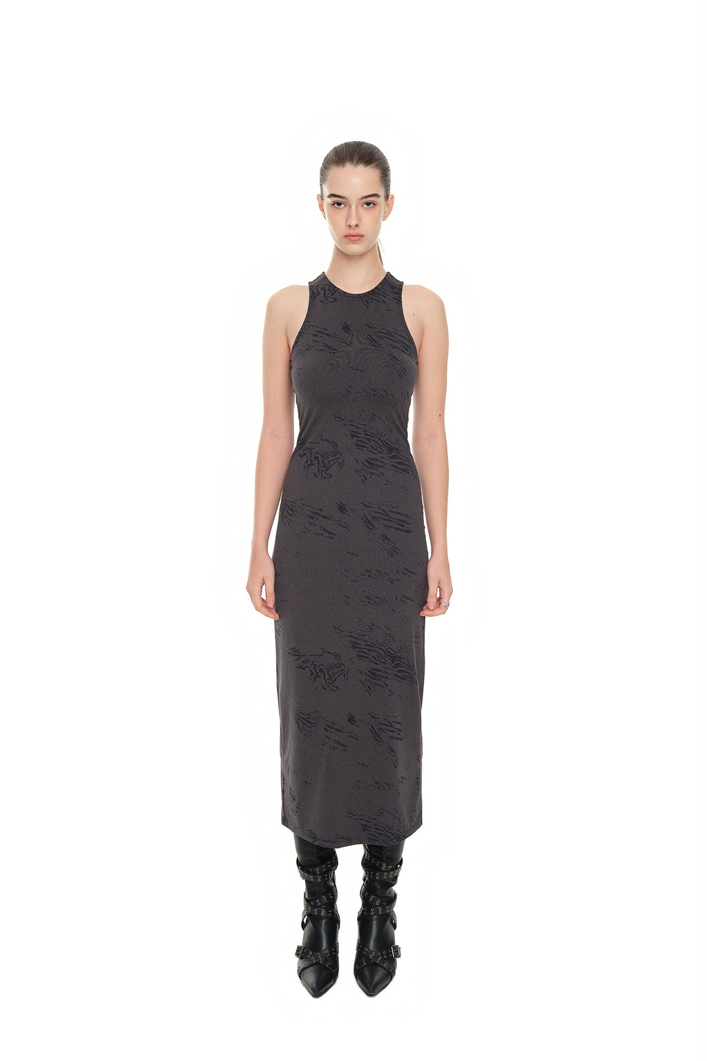 ZEBRA JERSEY MAXI DRESS (CHARCOAL)