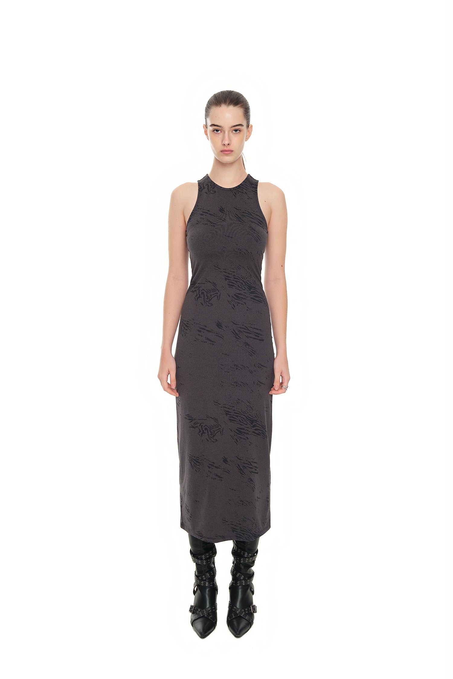 ZEBRA JERSEY MAXI DRESS (CHARCOAL)