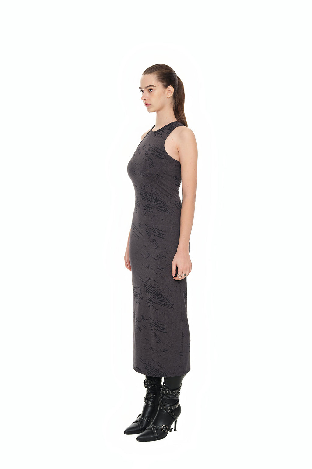 ZEBRA JERSEY MAXI DRESS (CHARCOAL)