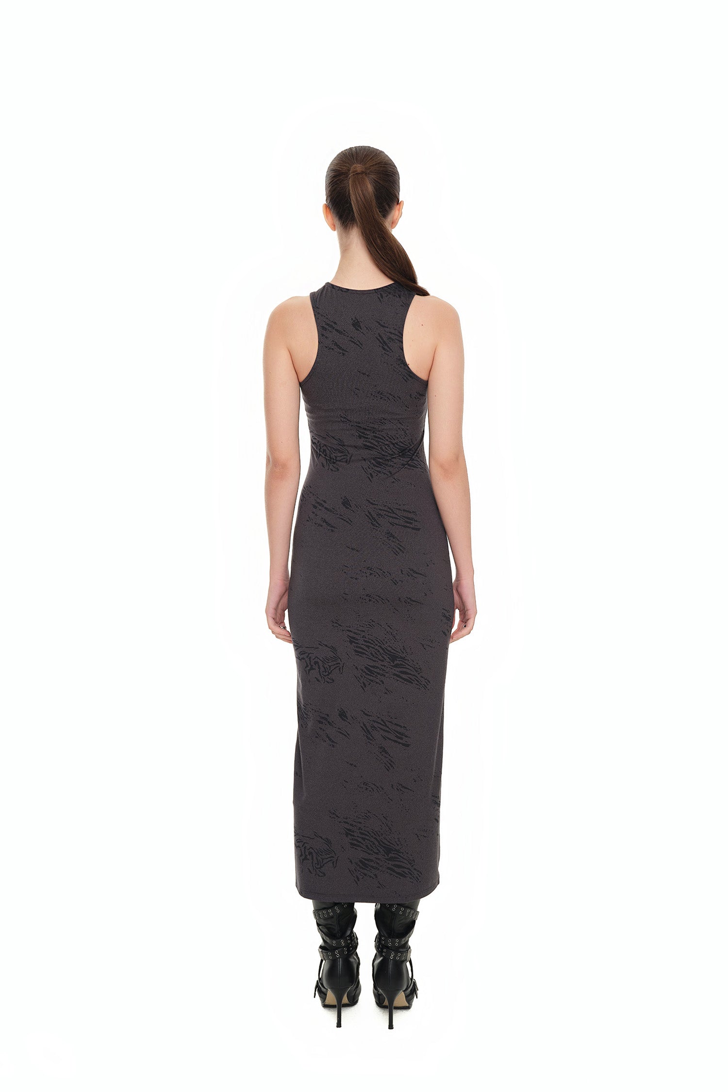ZEBRA JERSEY MAXI DRESS (CHARCOAL)