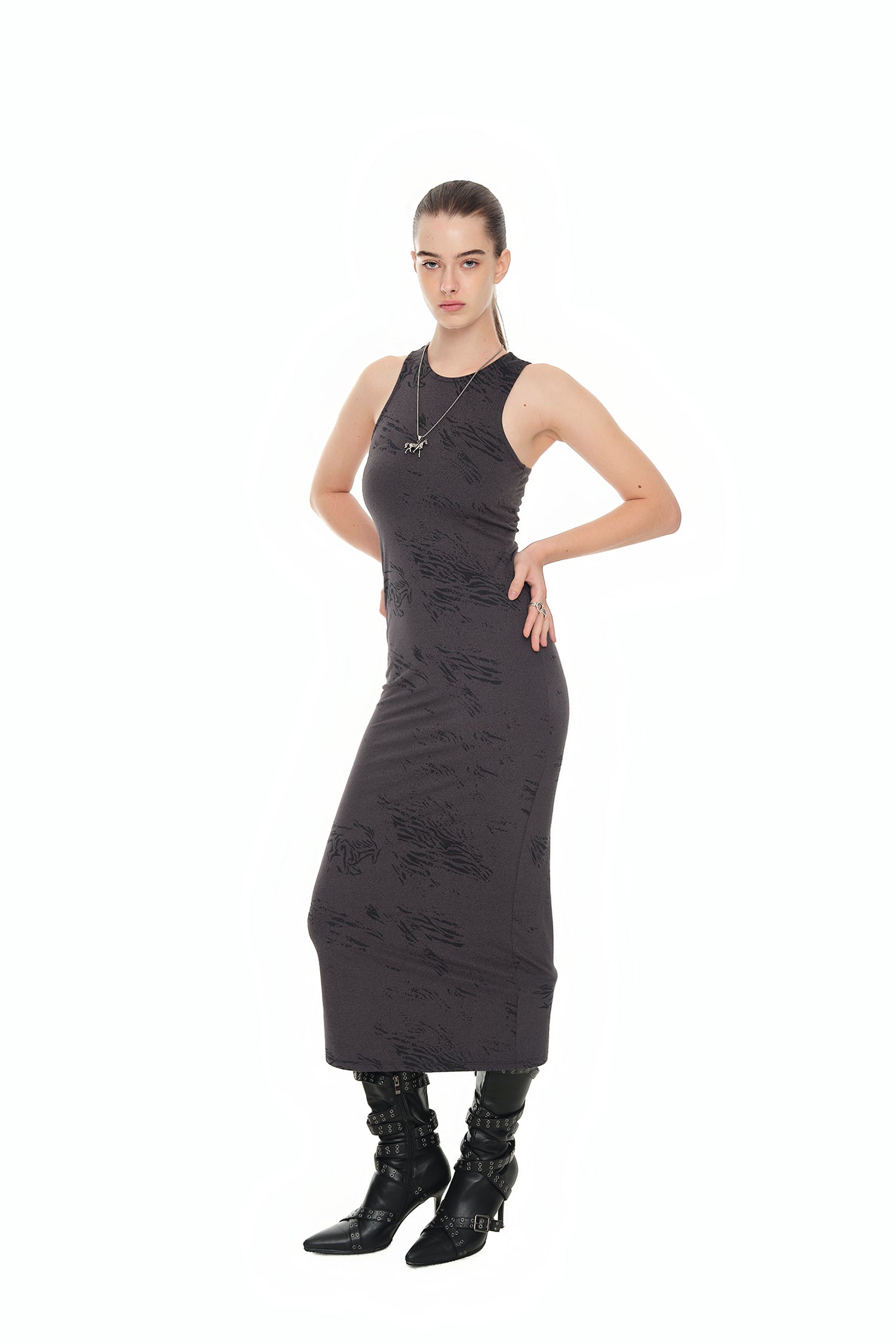 ZEBRA JERSEY MAXI DRESS (CHARCOAL)